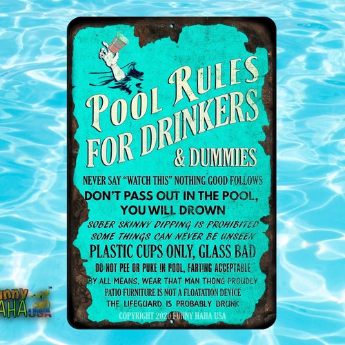 Funny Pool Sign Pool Rules for Drinkers and Dummies Rustic Etsy
