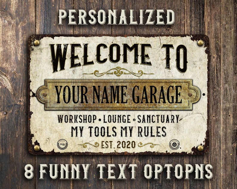 Custom Rustic White Rusty Metal Garage Sign Etsy