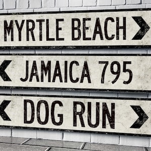 Custom White Directional Metal Street Sign Vintage-Style with Weathered Appearance - 4&quot; x 18&quot;