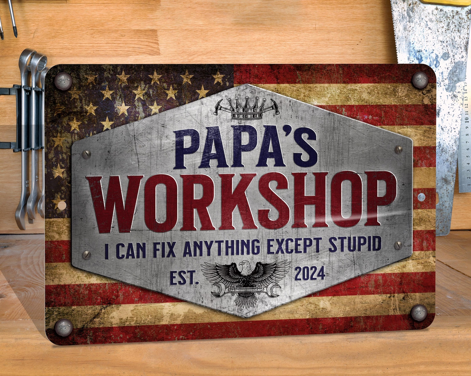 Image of Patriotic Custom Garage Workshop Sign