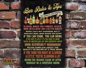 Bar Rules for Drinkers and Dummies - Antique-Style Funny Metal Sign