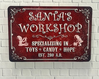 Santa's Workshop Vintage - Style Metal Christmas Sign