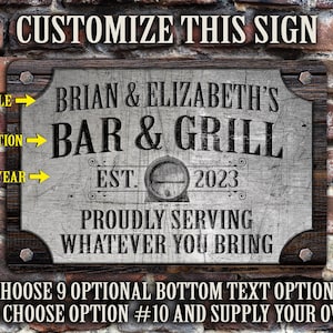 Custom Bar Sign, Personalized metal home decor, Funny Bar Sign, proudly serving whatever you bring