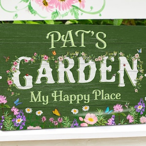 Personalized Flower Garden Sign: Weathered Wood Design, Metal Garden Decor
