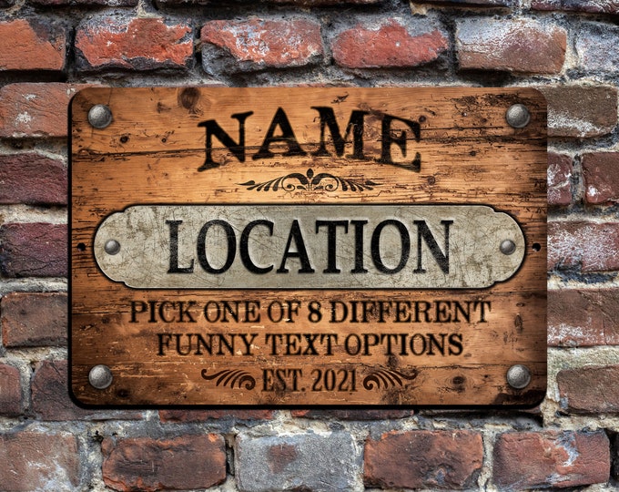 Custom Bar Sign | Vintage Wood Design | Any Location | Garage | Man Cave | Personalized Metal Sign