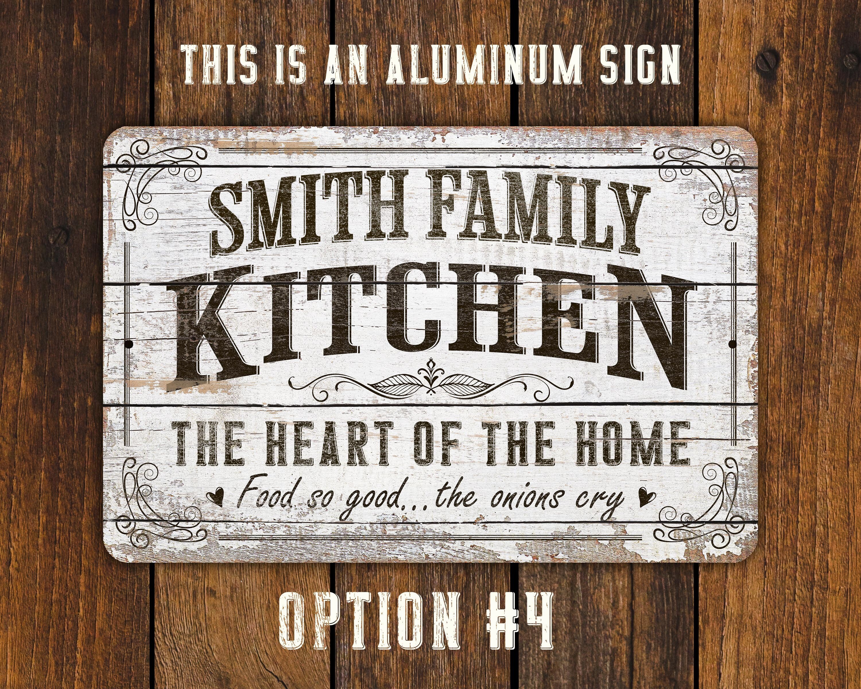 Personalized Farmhouse Kitchen Sign: Distressed Wood Look, Custom Metal ...