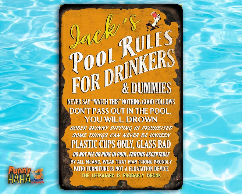 Personalized Funny Pool Rules Metal Sign for Drinkers - Rustic Bar ...