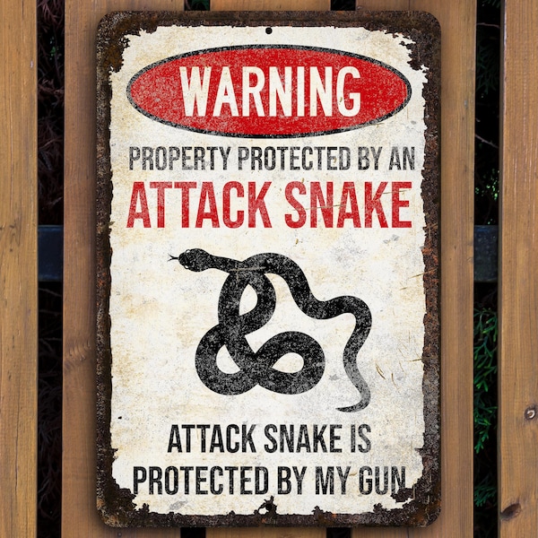 Attack Snake Sign | Property Protected by a Snake | Funny Snake Decor | Snake Lovers Gift