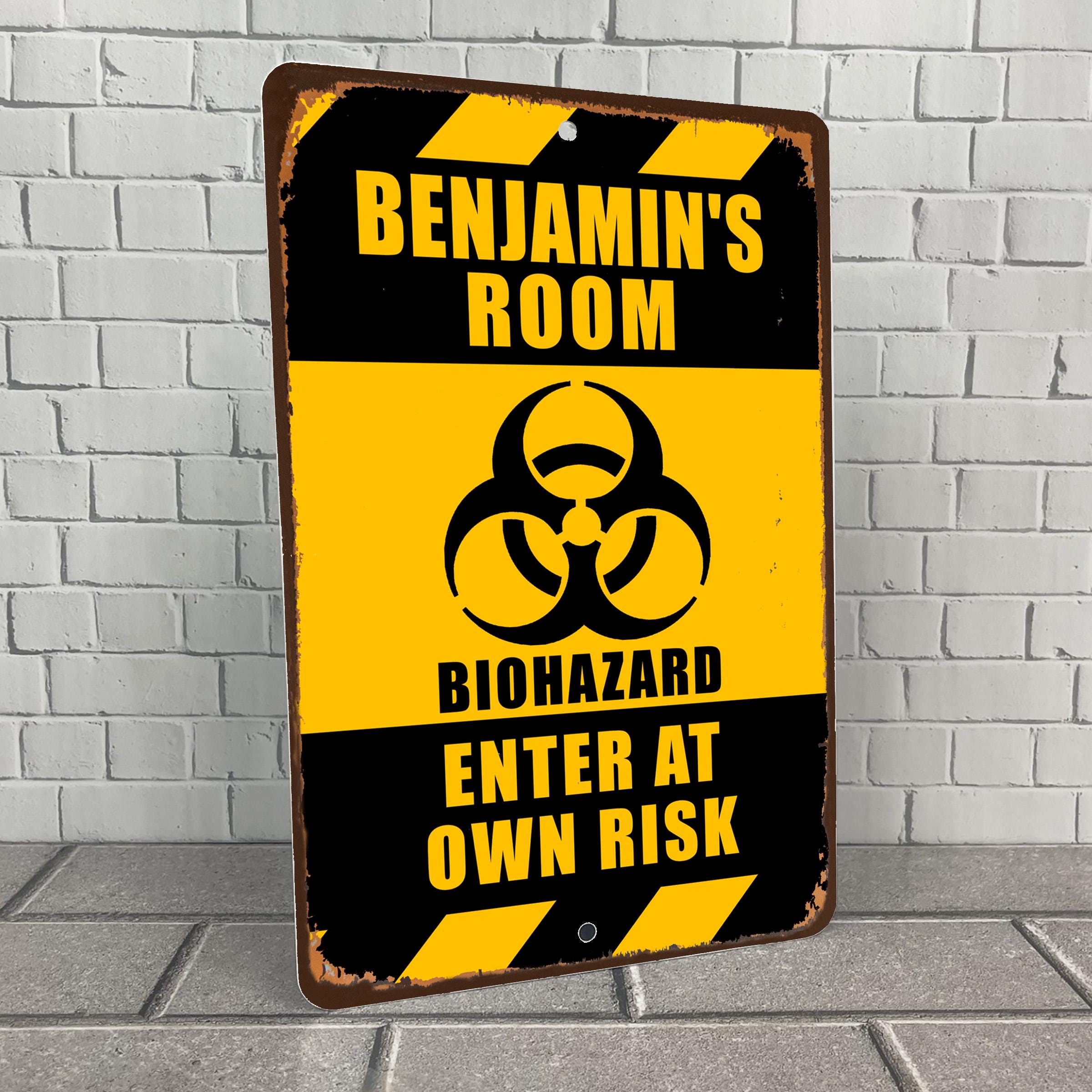 Biohazard Sign Rustic Personalized Biohazard Warning: Funny Kids Bedroom Metal Sign | Custom ...