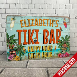 Tiki Bar Sign for Poolside | Personalized Outdoor metal Pool Decor foy any Outdoor Swimming Oasis