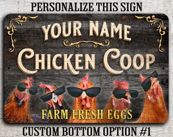 Personalized Chicken Coop Sign | Funny Hen House | Vintage Black Wood Design Aluminum Sign | Farm Fresh Eggs