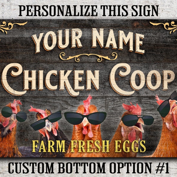 Personalized Chicken Coop Sign | Funny Hen House | Vintage Black Wood Design Aluminum Sign | Farm Fresh Eggs