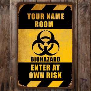 Kids Room Biohazard Sign - Personalized Funny Metal Sign | Bedroom Sign for Kids
