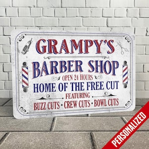 Barber Shop Sign with Vintage Design, Personalized Metal Sign