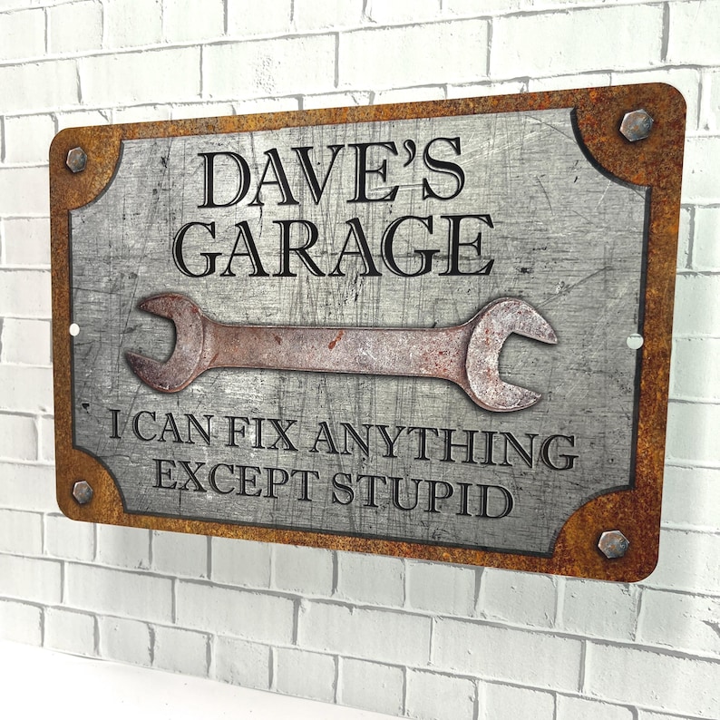 Personalize with Name on top line
Garage Version of Sign
Printed Aluminum Sign
