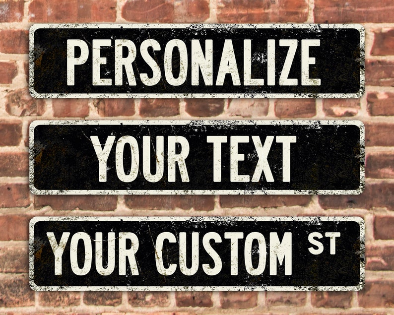 Custom Black Metal Street Sign VintageStyle with Weathered Etsy