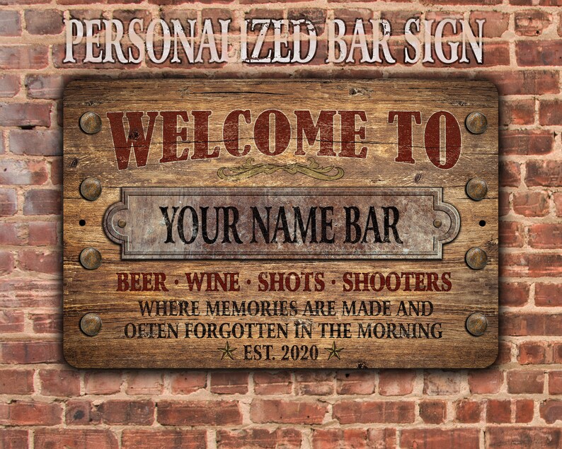 Custom Bar Sign With Vintage Wood Metal Bar Sign Etsy