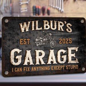 Motorcycle Garage Sign | Custom Cycle shop | Vintage Black with American Flag | Personalized Metal Sign