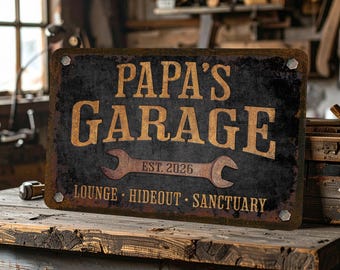 Personalized Garage Sign: Distressed Rusty Metal Design