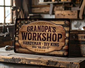 Custom Garage Sign, Personalized Workshop Sign, Rustic American Flag, Can't Fix Stupid