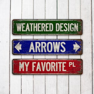 Letrero de calle personalizado / Diseño vintage desgastado / 10 colores a elegir / Flecha izquierda o derecha