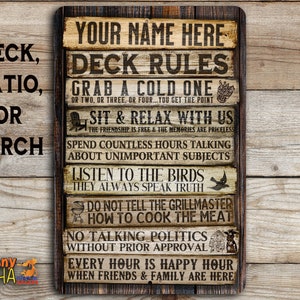 Deck Sign | Personalized Outdoor Party Decor | Custom Patio Funny Metal Sign