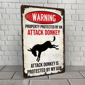 Funny Attack Donkey Sign, Beware of Jackass Rustic Metal Outdoor Decor
