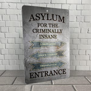 Insane Asylum Sign, Funny Antique Style Home Decor, Halloween Door Decor