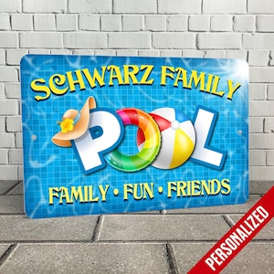 Letrero de piscina personalizado con opciones de texto divertidas