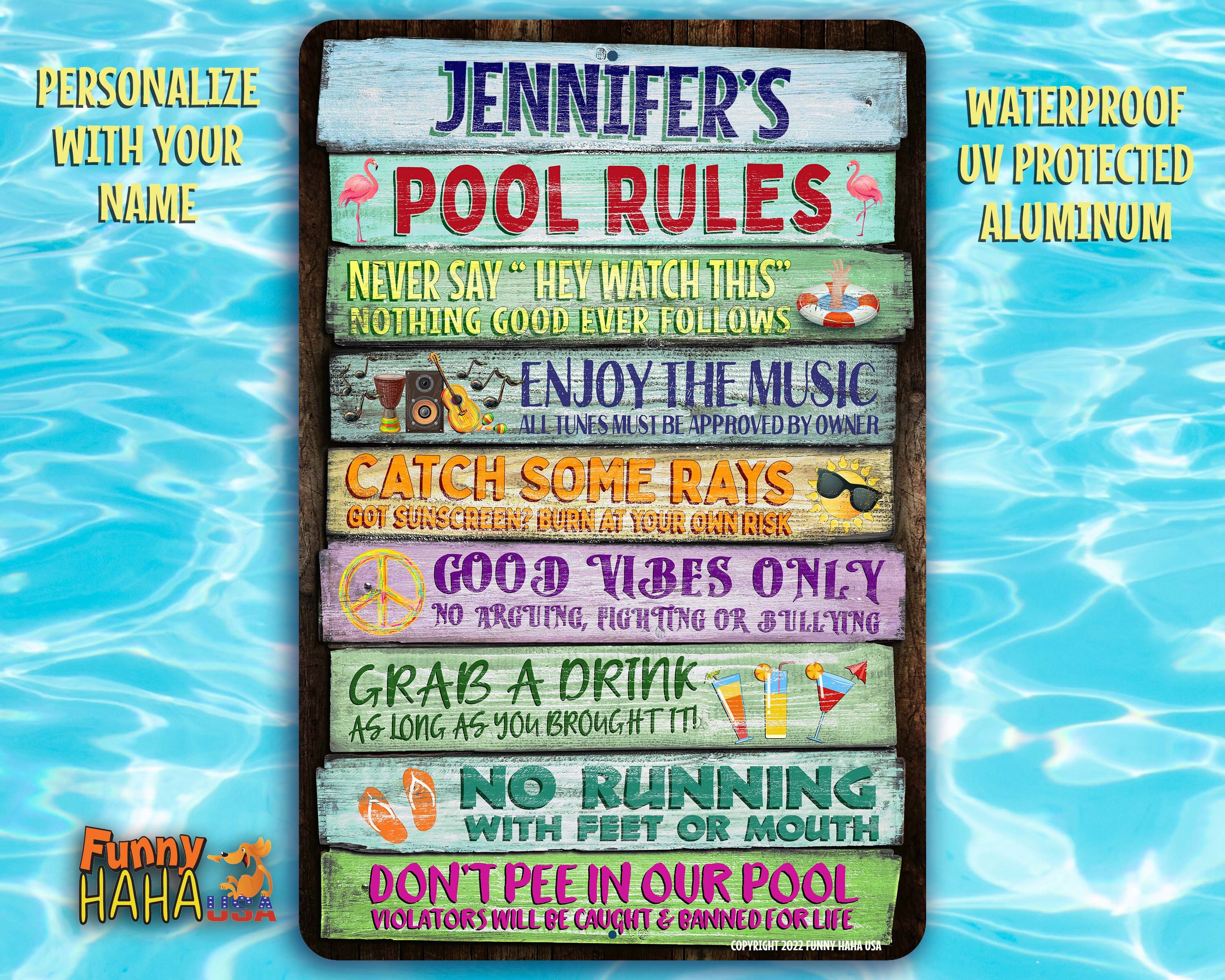 Personalized Pool Rules Sign Funny Swimming Decor Pool Bar Etsy