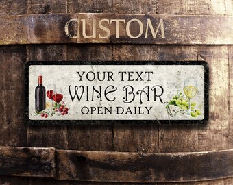 Custom Wine Bar Vintage-Style Metal Sign with Weathered Appearance 6" x 18"