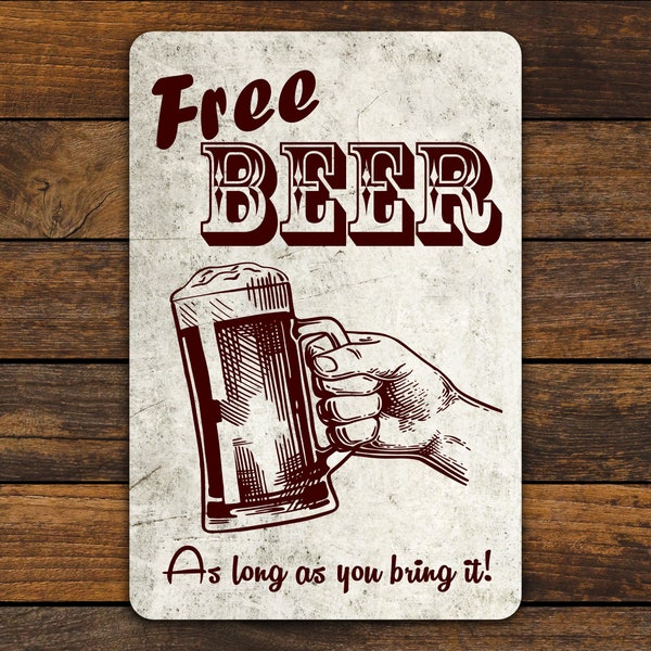 Free Beer Antiqued-Style Funny Metal Sign