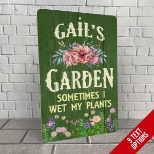 Custom Metal Garden Sign, Personalized Outdoor Garden Decor, Weathered Green Wood Design