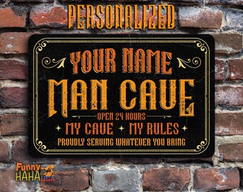 Man Cave Sign Personalized, Custom gift for him, Vintage Retro Wall Decor