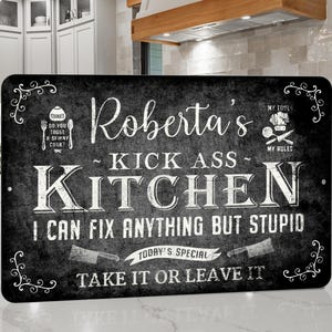 Personalized Kitchen Metal Sign: Rustic Black Decor (12 x 18 Inches)