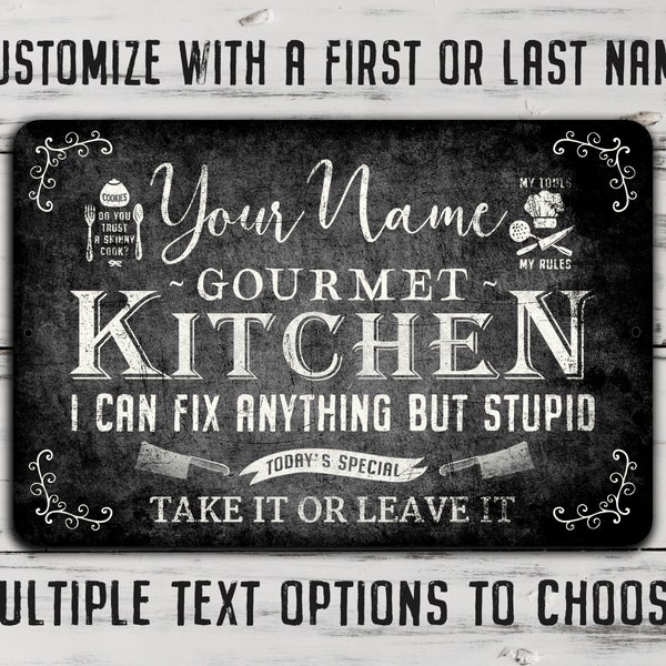 Custom Kitchen Sign, Rustic Black, Country Kitchen Metal Sign - 12 x 18 Inches