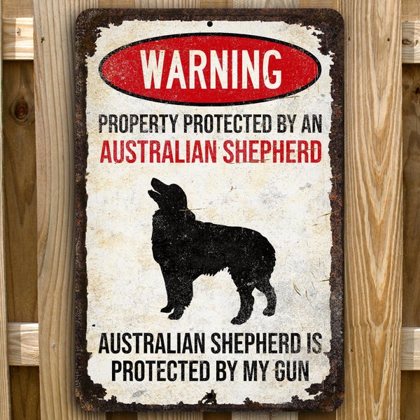 Australian Shepherd Sign | Beware of Dog Aluminum Sign | Dixie Breed Decor | Aussie Lovers Gift
