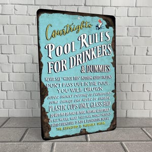 Personalized Funny Pool Rules Metal Sign for Drinkers - Rustic Bar Decor with Custom Name