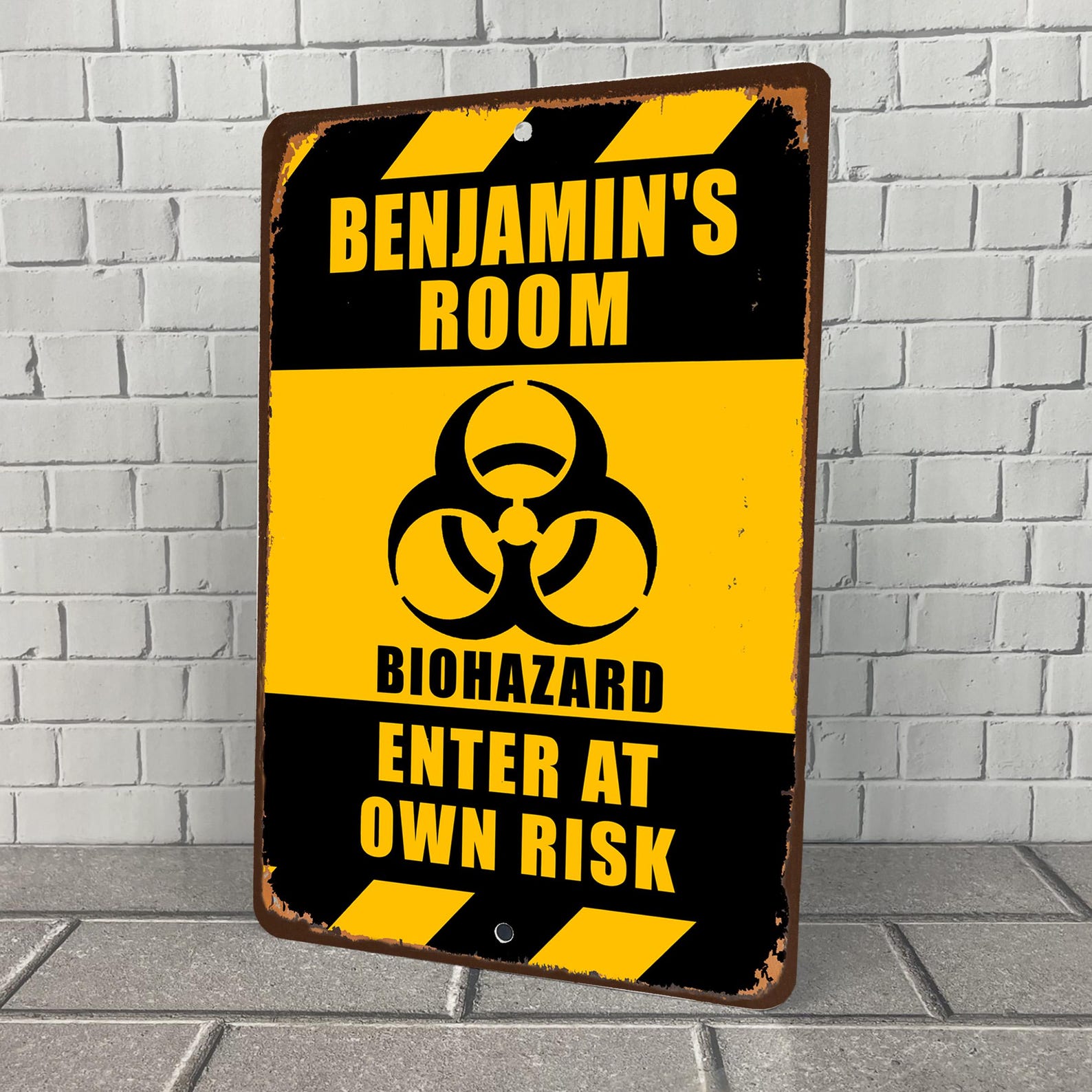 Personalized Biohazard Warning: Funny Kids Bedroom Metal Sign | Custom ...