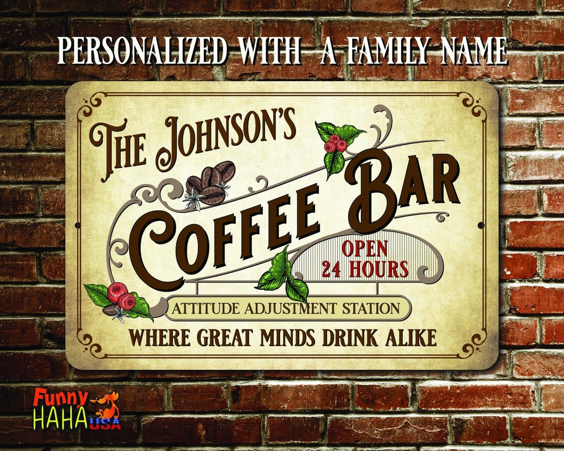 Coffee Bar Sign Personalized Vintagestyle Metal Sign Etsy