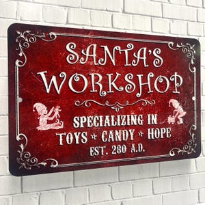 Santa's Workshop Vintage - Style Metal Christmas Sign image 3