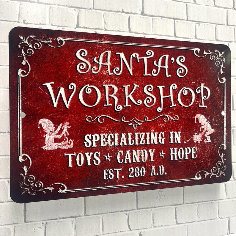 Santa's Workshop Vintage - Style Metal Christmas Sign image 3