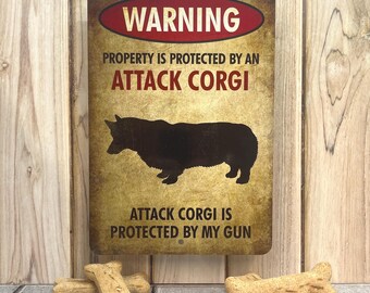 Targa In Metallo Con Scritta In Lingua Inglese Beware Of Corgi, Stile