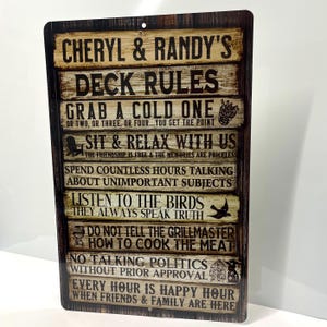Deck Rules Sign | Personalized Metal Outdoor Decor for Porch, Patio ...