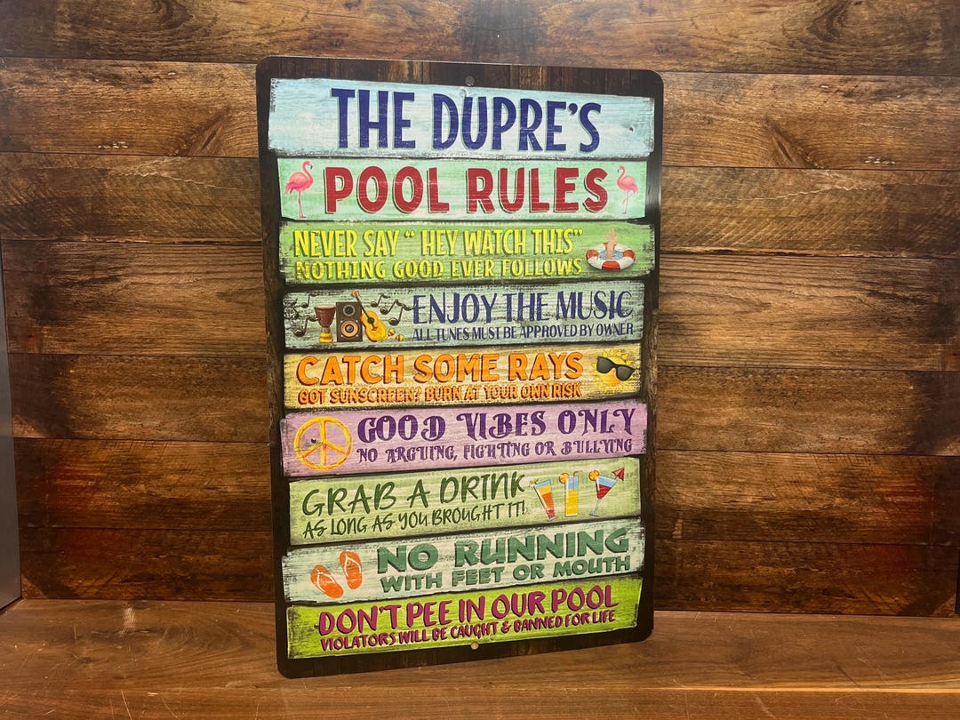 Personalized Pool Rules Sign Funny Swimming Decor Pool Bar Outdoor ...