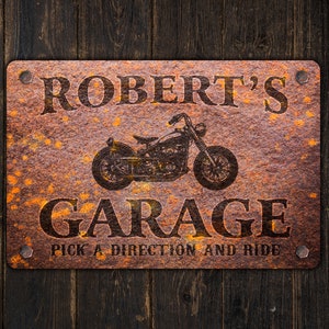 Panneau moto Garage pour motards personnalisé Plaque en métal personnalisée Design rouillé image 3