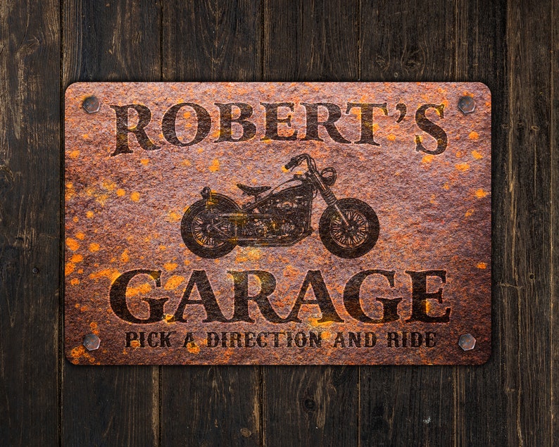 Panneau moto Garage pour motards personnalisé Plaque en métal personnalisée Design rouillé image 3