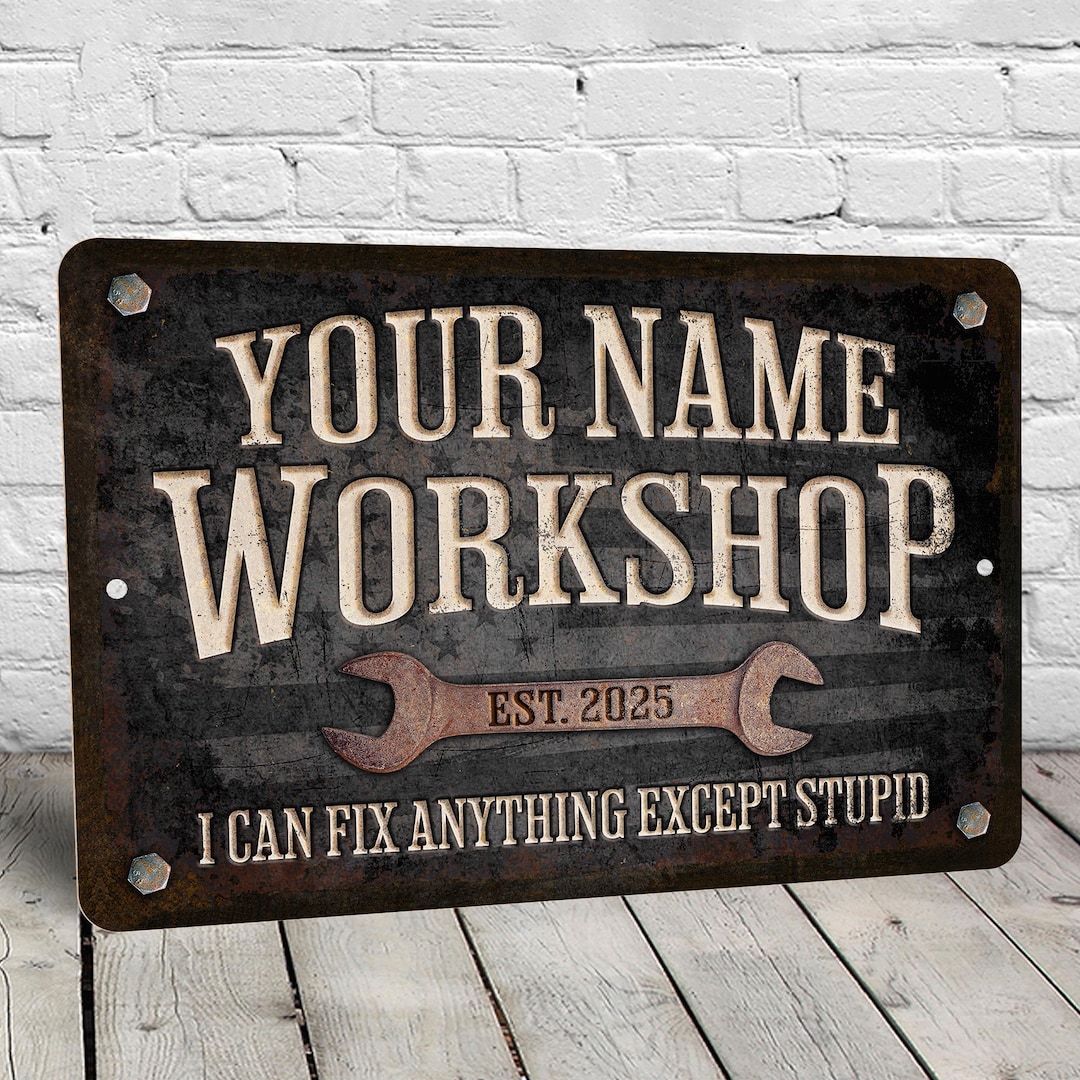 Custom Metal Workshop Sign: Personalized Garage Decor, Patriotic Gift ...