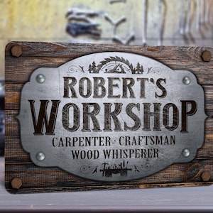 Custom Workshop Sign, Personalized Rustic Design all Metal Sign