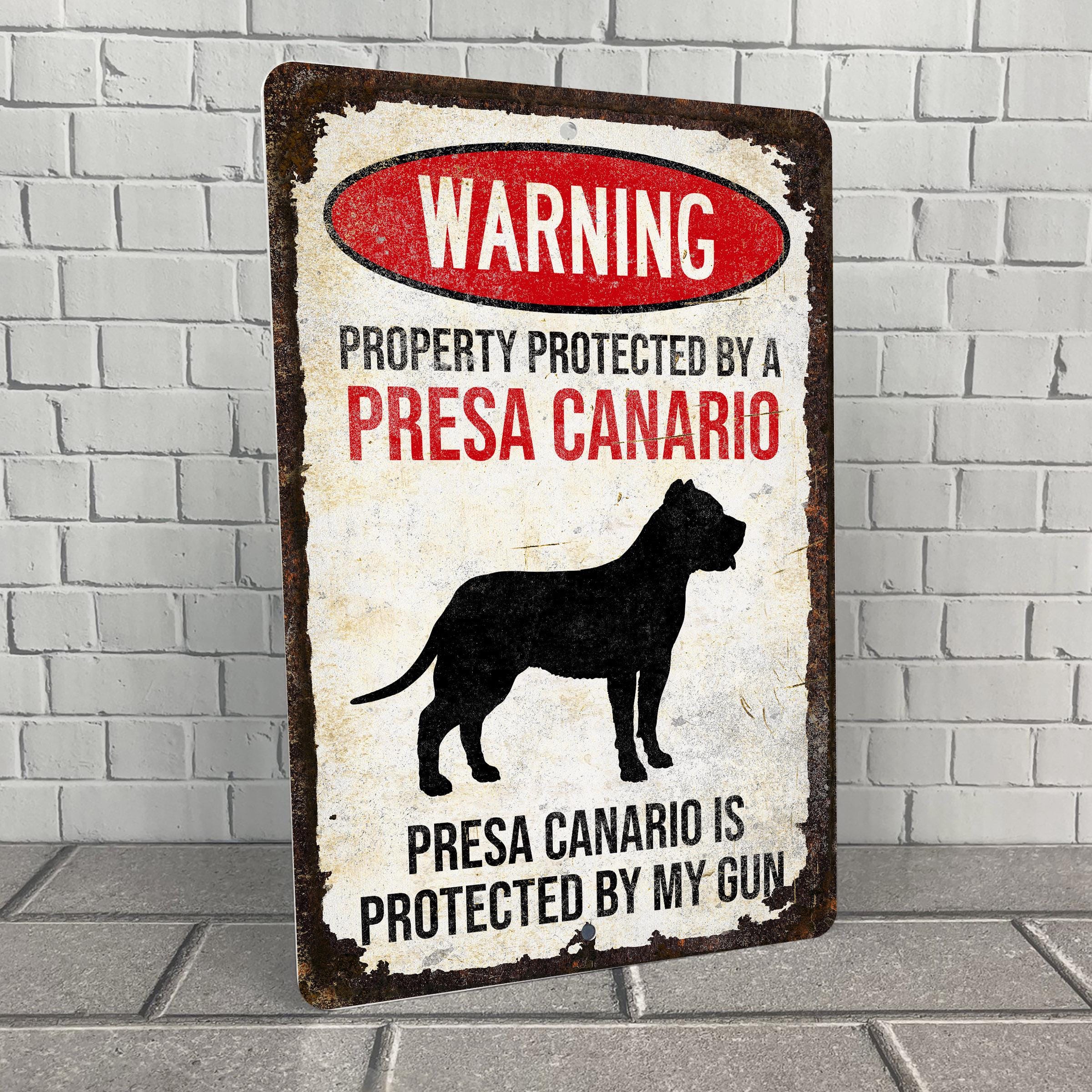Presa Canario Warning Sign: Beware of Dog, Property Protected by Gun, Metal  Decor - Etsy, image size:2400x2400